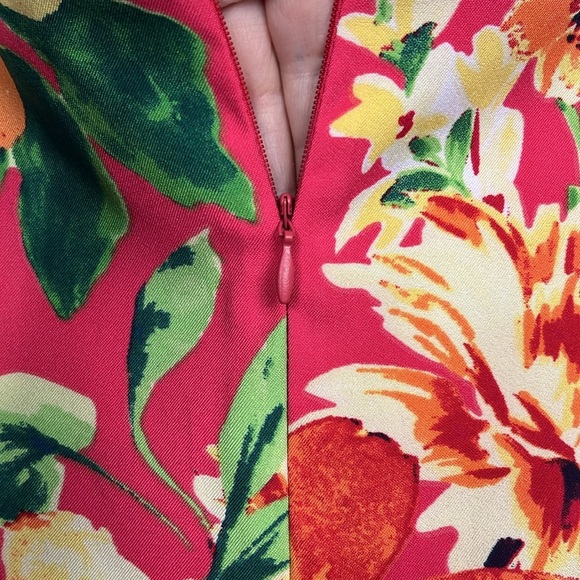 Alyx Womens Sheath Dress 14 Pink Green Tropical Sleeveless Back Zip Vibrant EUC - Picture 8 of 12